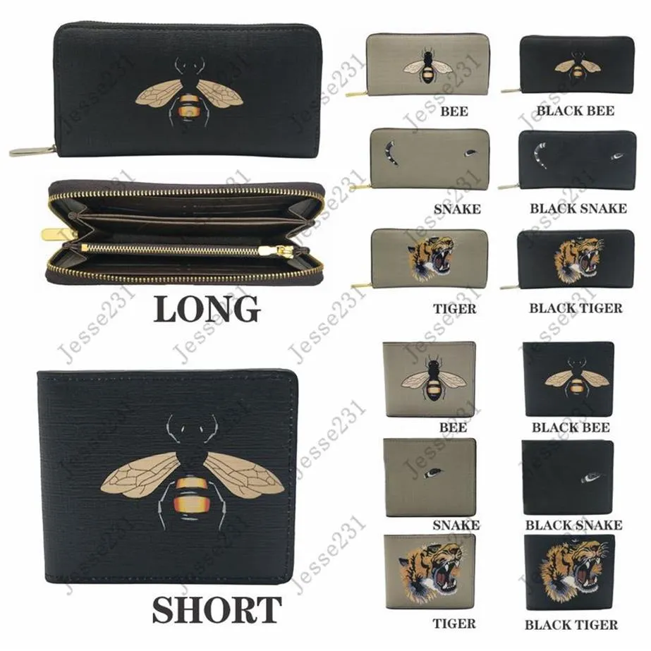Najwyższej jakości portrety projektanckie damskie męskie zwierzę Krótki portfel skórzany czarny węża portfele pszczoły pszczół długie torebka torebka torebka car279b