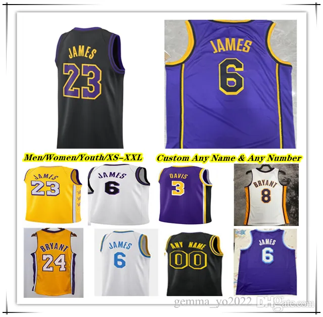 Hot Printed LA Basketball Jerseys LeBron 23 6 James Anthony 3 Davis 8 24 Bryant D'Angelo Russell Austin Reves Taurean Prince Christian Wood Rui Hachimura Youth West