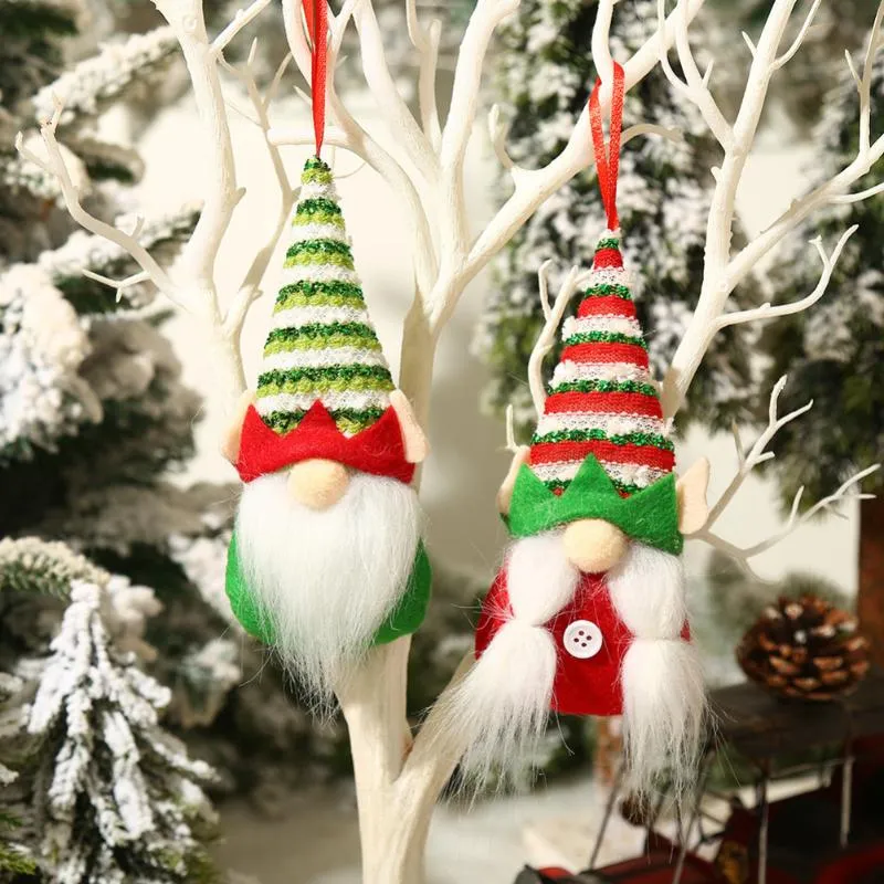 Décorations de Noël 2pcs Chapeau de Fée Couple Poupée Sans Visage Nain Peluche Fête Ornement Pendentif Arbre