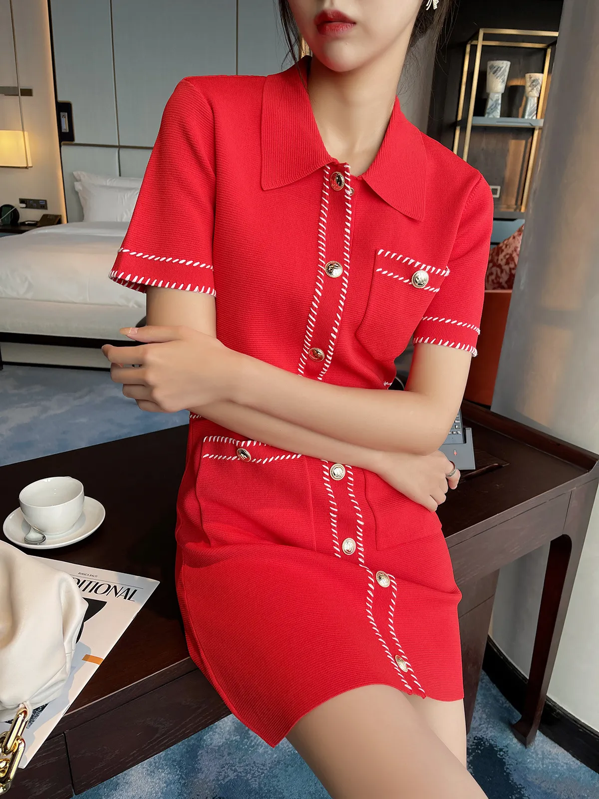 Maje Single Breasted Short Sleeved Knitted Dress From Shunfengshunshui5188,  $84.91 | DHgate.Com
