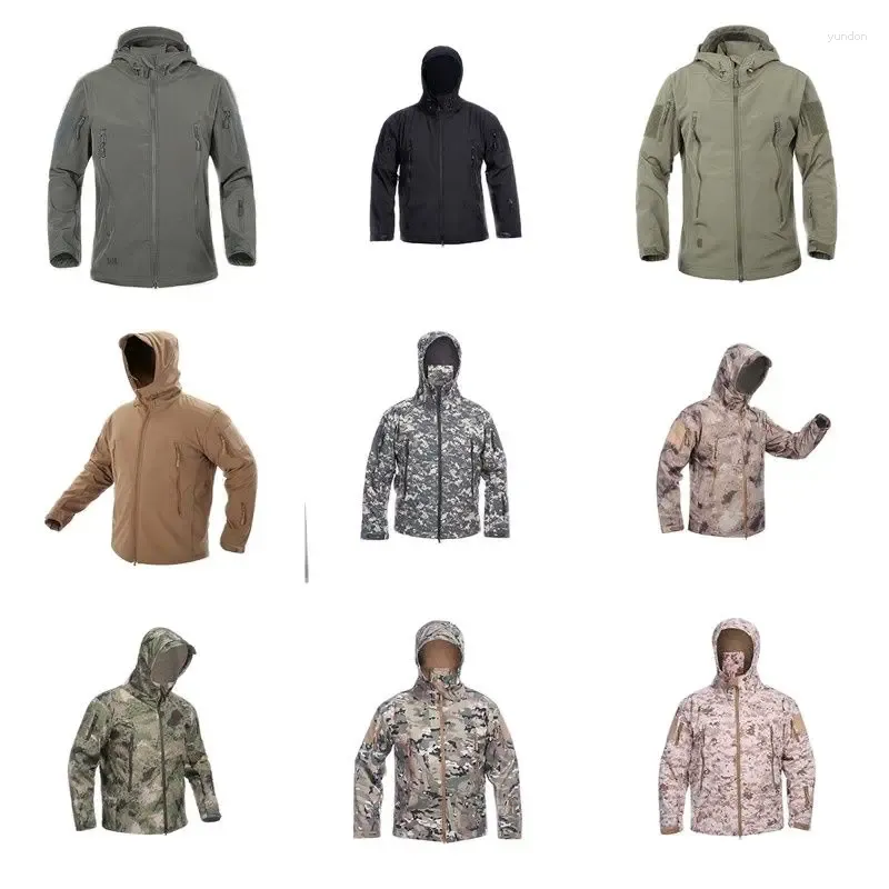 Giacche da caccia Giacca invernale SoftShell da uomo Camouflage da esterno Combattimento tattico Escursionismo Fodera in pile Cappotto termico Top da alpinismo