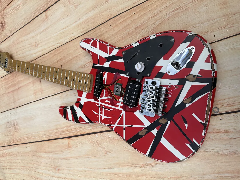 Guitar Electric Guitar Relic Pizza Floyd Rose Vibrato Bridge, Red Frank 5150, White and Black Light, Edward Eddie Van Halen, Nvio