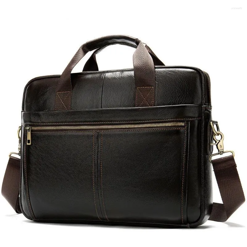 Briefcases Genuine Cowhide Leather Business Affairs Man Portable Briefcase Concise Solid Color Single Shoulder Package Messenger Bag Men