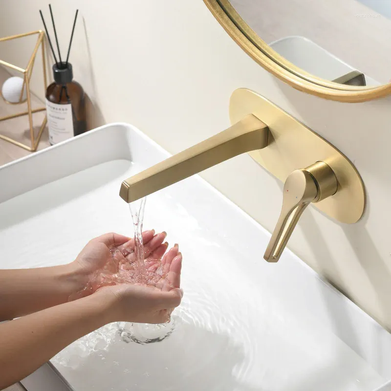 Bathroom Sink Faucets Gold White Basin Faucet And Cold Water Mixer Wall Mounted Brass Washbasin Vanity Brush