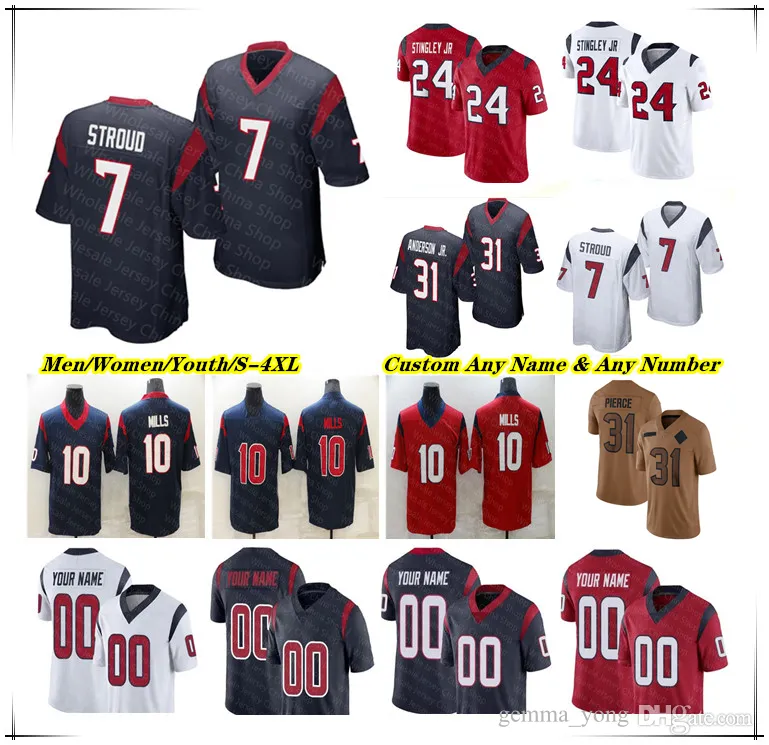 Custom Football Jersey C.J. Stroud Dameon Pierce Nico Collins Tank Dell Robert Woods Devin Singletary Henry To'oTo'o Jonathan Greenard Will Anderson Jr. Blake Cashman 4X