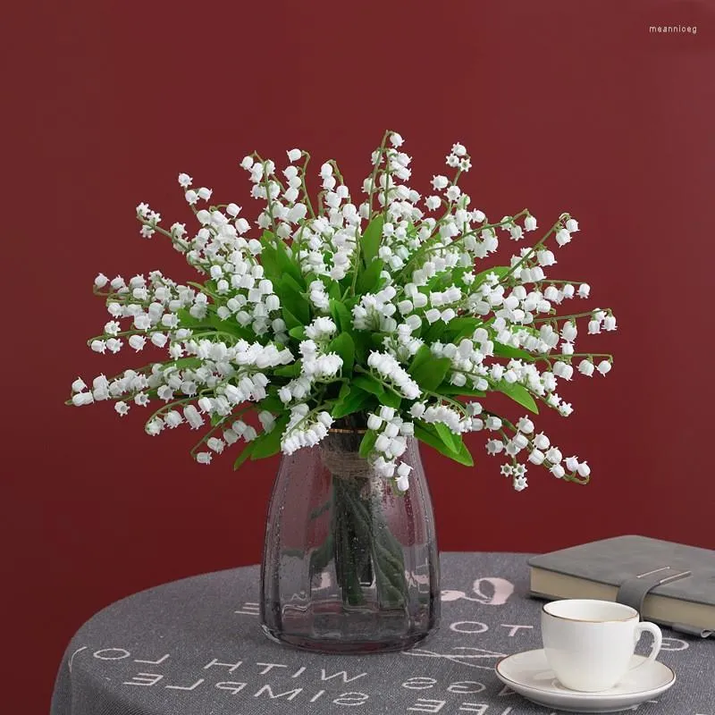 Decorative Flowers White Artificial Lily Of The Valley Silk Fake Bouquet For Home Office Wedding Party Decoration Po Props
