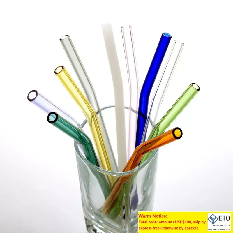 18cm20cm25cm Cannucce riutilizzabili in vetro borosilicato ecologico Cannuccia da cocktail al latte piegata colorata trasparente