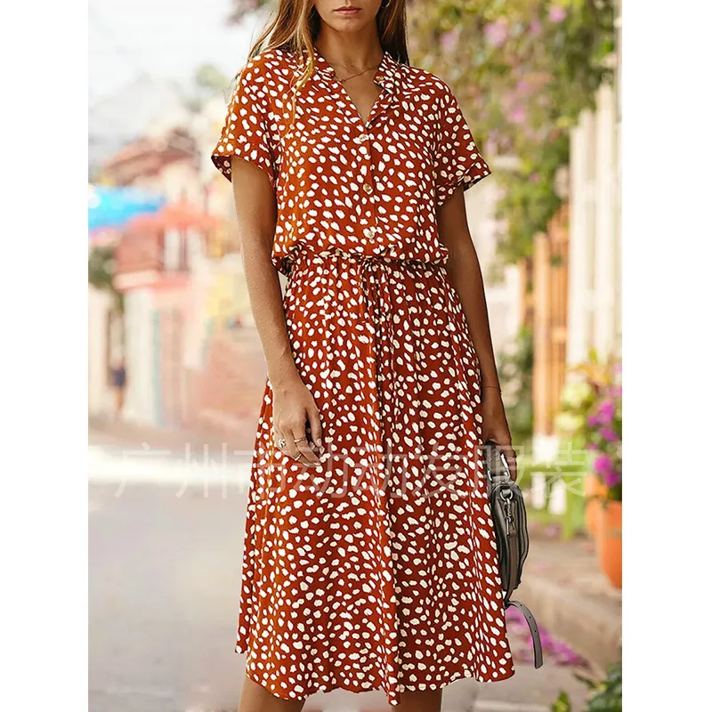 Abiti casual Abito estivo a pois Abito da donna con stampa leopardata Abito bohémien a vita alta a vita alta da spiaggia per le vacanze estive 230404