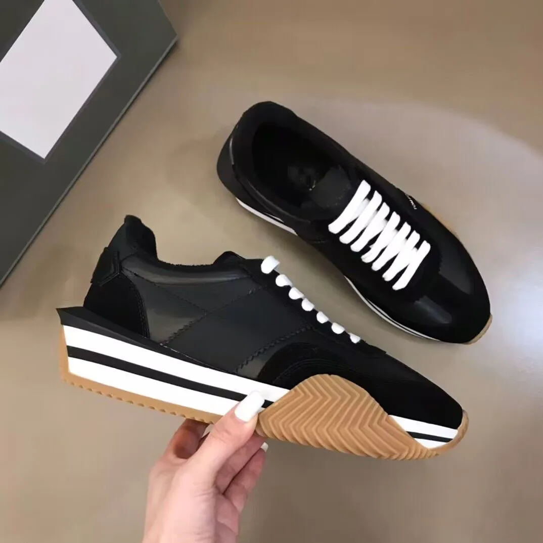 Mężczyźni James Sneakers Men Buty boczne skórzane nylonowe i zamszowe grubą gumową podeszną nylonową trener koronkowy w górę komfort spacery EU38-46 oryginalne pudełko