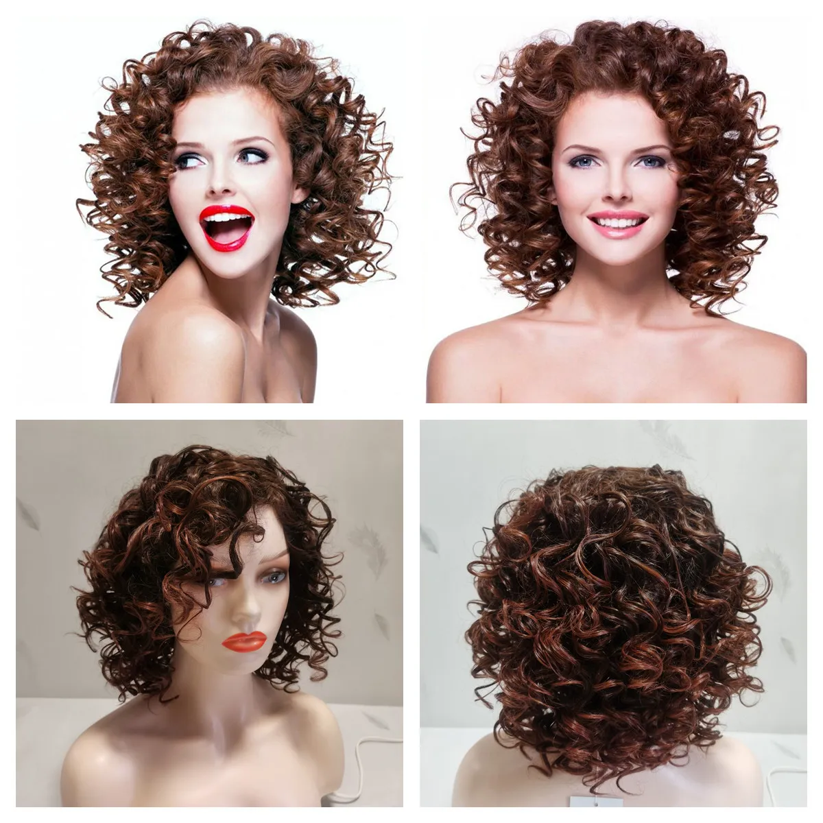 menselijk haarpruik voor vrouwen 14 inch diepbruine glam curl spiral curl golf gratie golf diep bruin pruiken