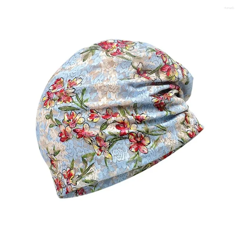 Berretti Elasticizzati Avvolgenti per la testa Berretto da donna Cappello in pizzo stampato Donna Decorazione floreale Grande cuffia in seta