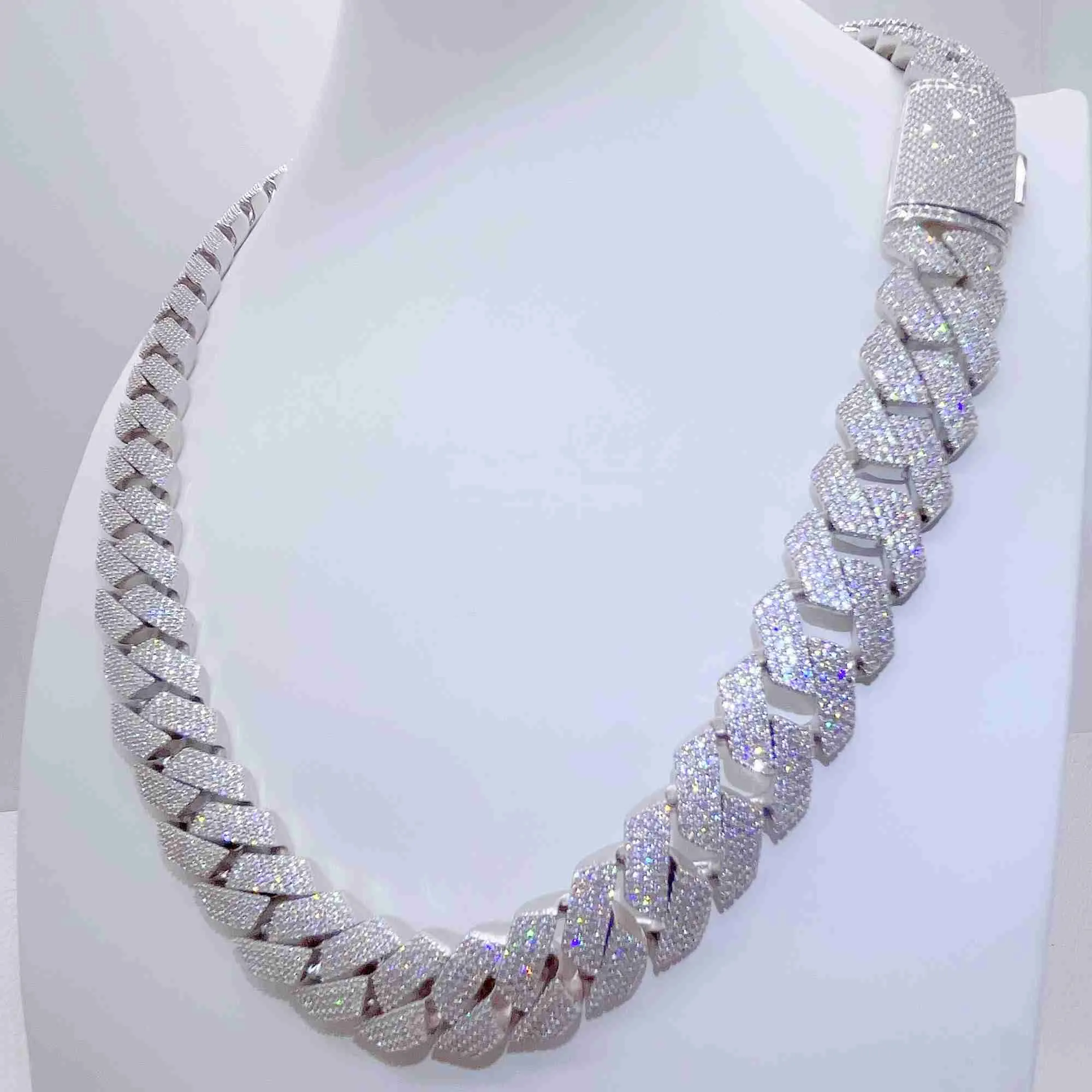 Moissanite Chain Necklace Iced Out Cuban Link Style With VVS