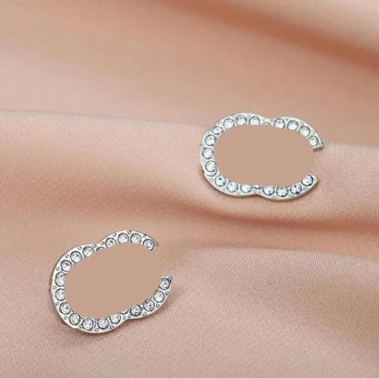 Donne Elegance Pearl Stud Fashion Orecchini pendenti Designer 925 Gioielli in argento Doppie lettere Orecchini di strass di cristallo Donne Gioielli da festa di nozze Regalo