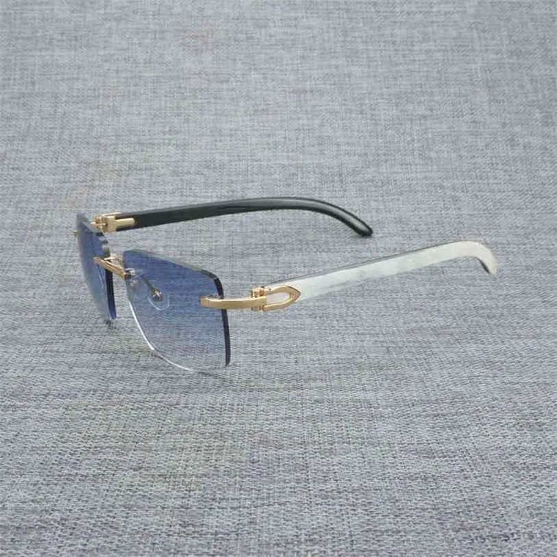 2023 Designer-Brille Modell Naturholz Männer Weiß Büffelhorn Sonne Vintage Randlose Quadratische Brille Oculos Gafas Zubehör KBMZ Sonnenbrille