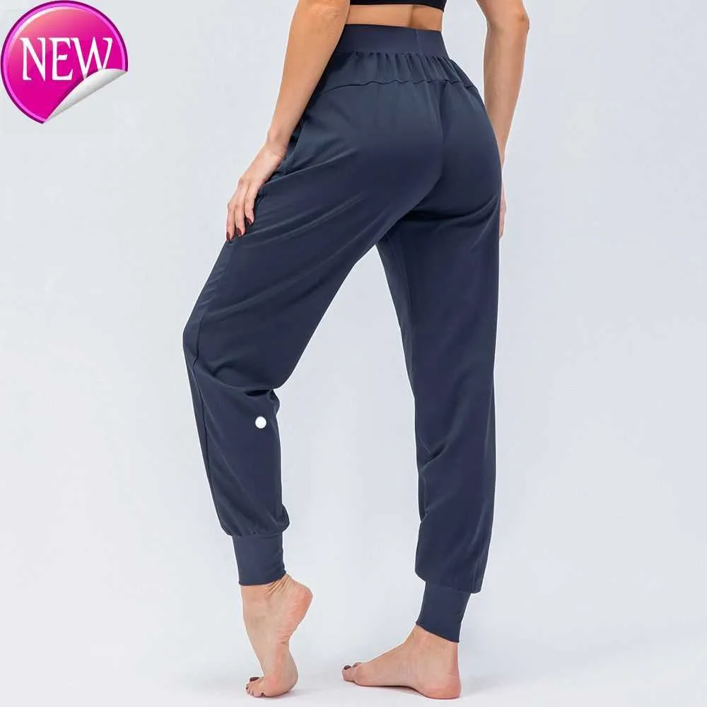 2024 lulu Frauen Yoga Neunte Hosen Laufen Fitness Jogger Mit Zipper Tasche Hohe Taille Elastische Casual Jogging 4 Farben