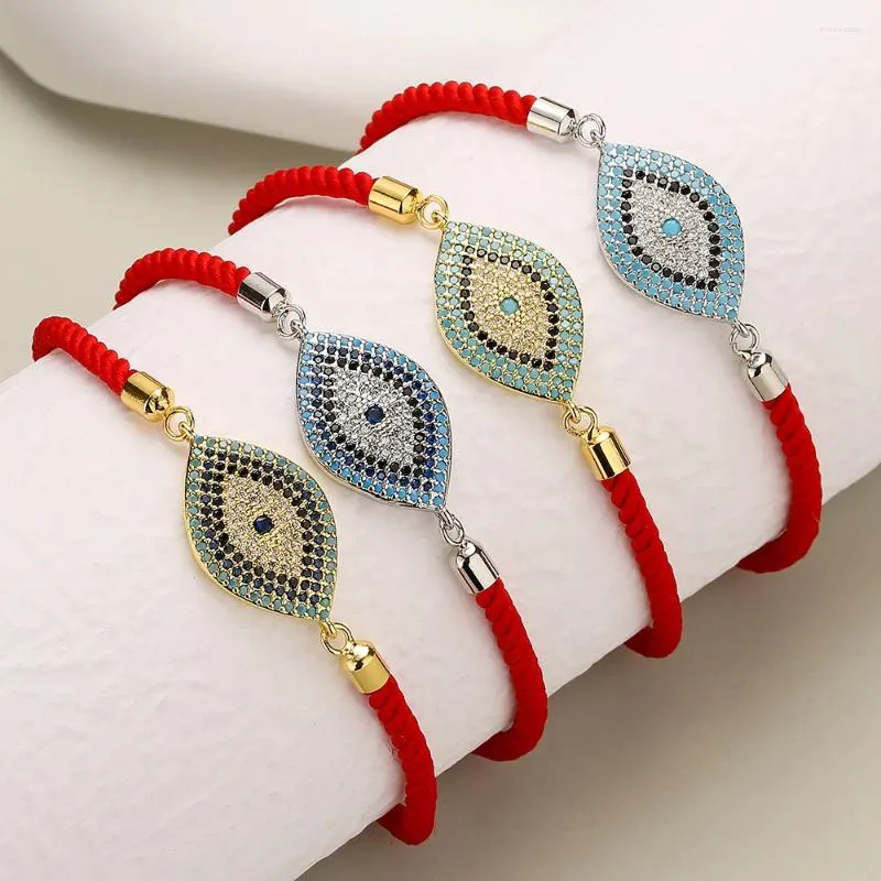 Pulseras de encanto Ins Cobre CZ Cristal Ojo turco para mujeres Cadena de cuerda roja Ajustable Joyería de la suerte Amuleto Regalos