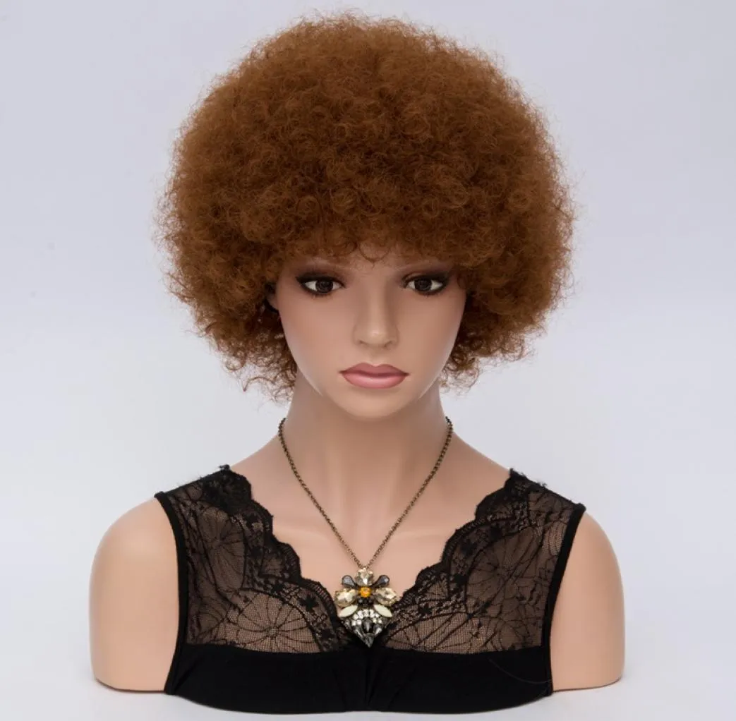 Short Curly Afro Wigs for Women Dark Brown Full Synthetic Hair Wig Brownish red America African Natural Wig Cosplay6997013