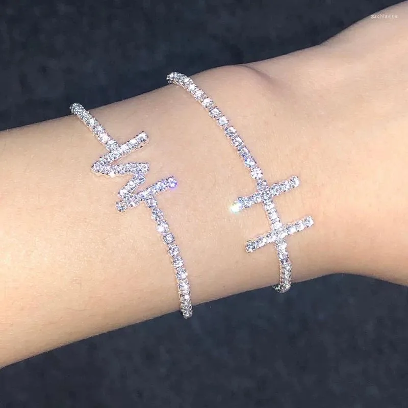 Braccialetti a maglie Catena da tennis con strass brillanti Bracciale iniziale Alfabeto con lettere fortunate dalla A alla Z per gioielli da donna, regali di compleanno