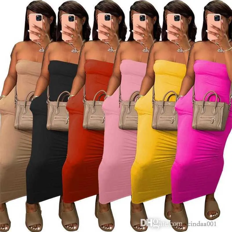 2023 Vestidos femininos casuais de grife fashion cor sólida saia alta vestido elástico com dois bolsos