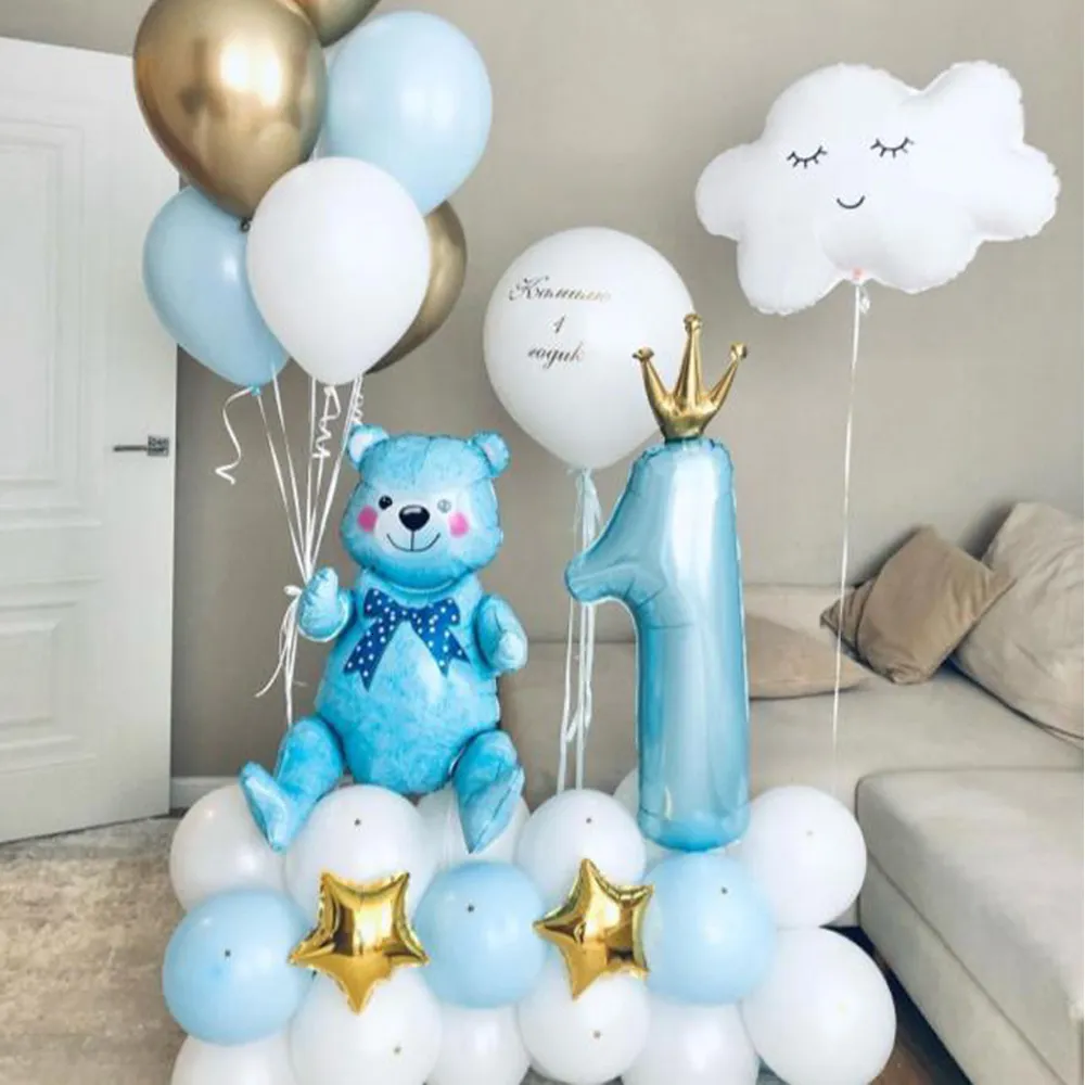 Otros suministros para fiestas de eventos 45 piezas Corona Número 1 Globo Azul Montar oso Globos Conjunto Bebé Niño 1er Primer cumpleaños Globos Ducha Decoraciones 230406