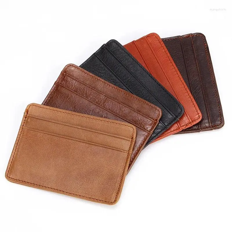 Card Holders Vintage Style Holder Cash Wallet Men's Genuine Leather Oil Wax Multi Cards Cowhide Zero Wallets Bag Top
