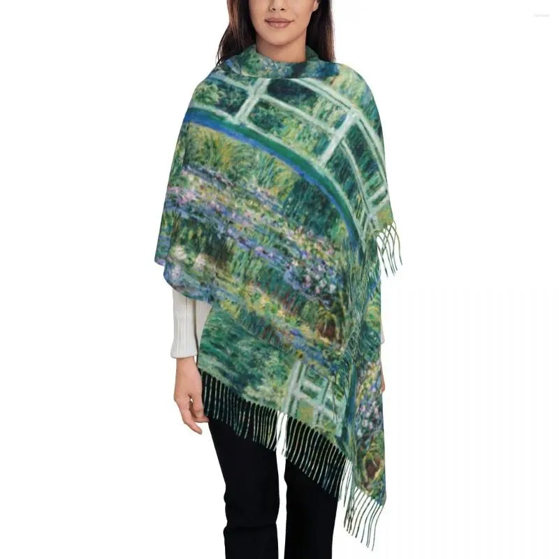 Scarves Print The Waterlily Pond Green Harmony Scarf Winter Fall Warm Claude Monet Water Lilies And Japanese Bridge Shawl Wrap