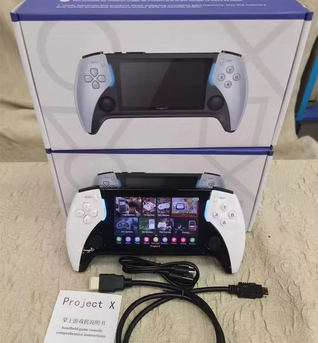 Project X Game Game Console Portable Game Players يدعمون كلاسيكيات Retro Games HD HD هدية ستيريو مكبر صوت مزدوجة للأطفال PS1 GB MD FC CPS Gaming