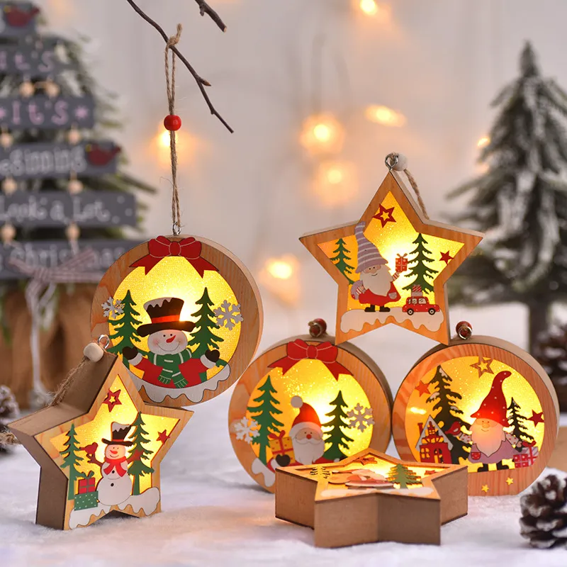 Nya juldekorationer LED-ljusemitterande julgranhänge Santa Claus Snowman Deer Night Light Ornament Pendant