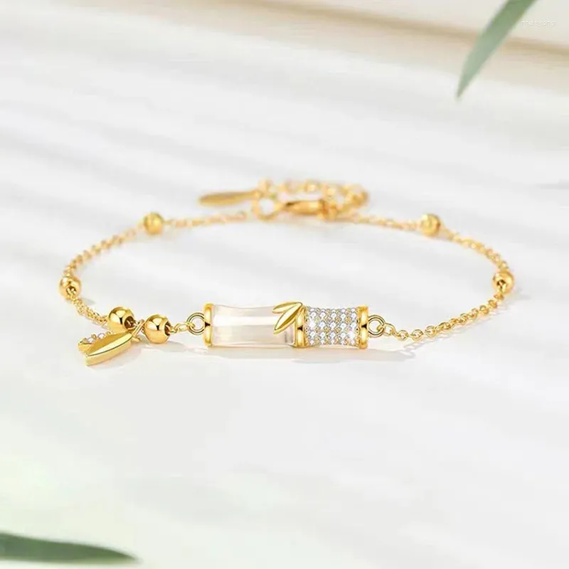リンクブレスレット優雅な中国文化ブレスレットチャームジルコンPave CZ Jade Bangle for Women Girl Fashion Jewelry Golden 2023