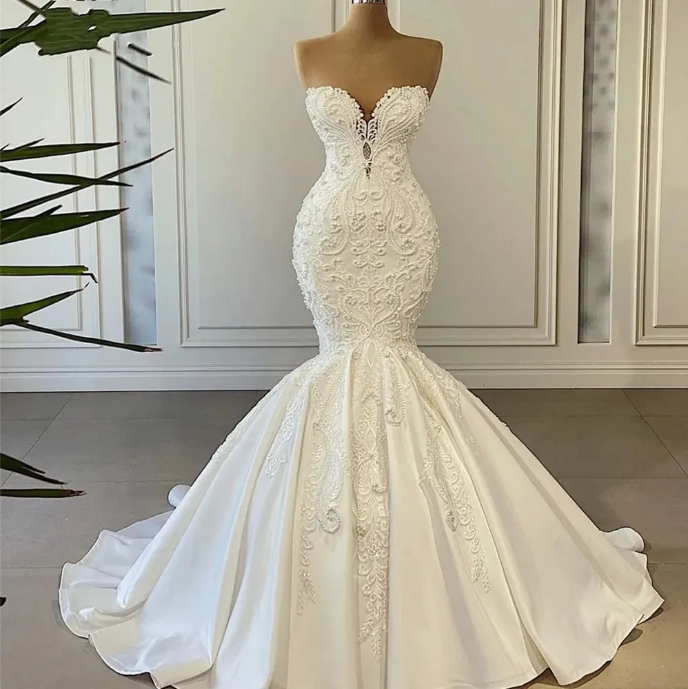 Robe De mariée sirène Sexy, en Tulle, dentelle, perles, en Satin, pour femmes, robes De mariée, 2024