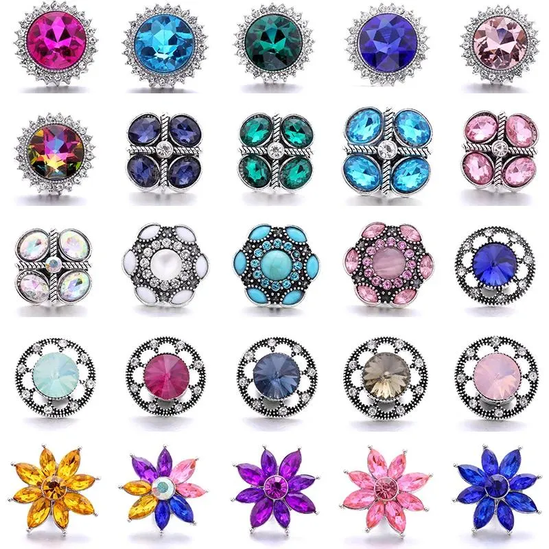 Charm Bracelets 5 Pieces/lot Xh5801 Flower Crystal Gemstone Birthstone 20Mm Metal Snap Button Jewelry Diy Bracelet