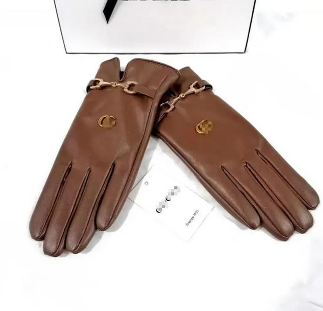 Hommes Femmes Cinq Doigts Gants Designer Marque Lettre Impression Épaissir Garder Au Chaud Gant Hiver Sports De Plein Air Pur Coton Faux Cuir Accessoires