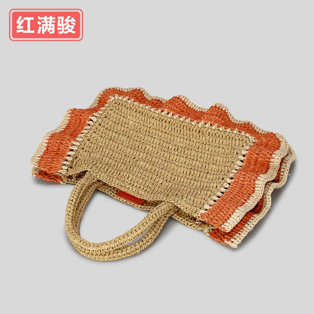 2023 Spring/Summer Paper Woven Handheld Women's Bag Beach Vacation Shoulder Bag Small Design Contrast Lace Chain Crossbody Bag 230406