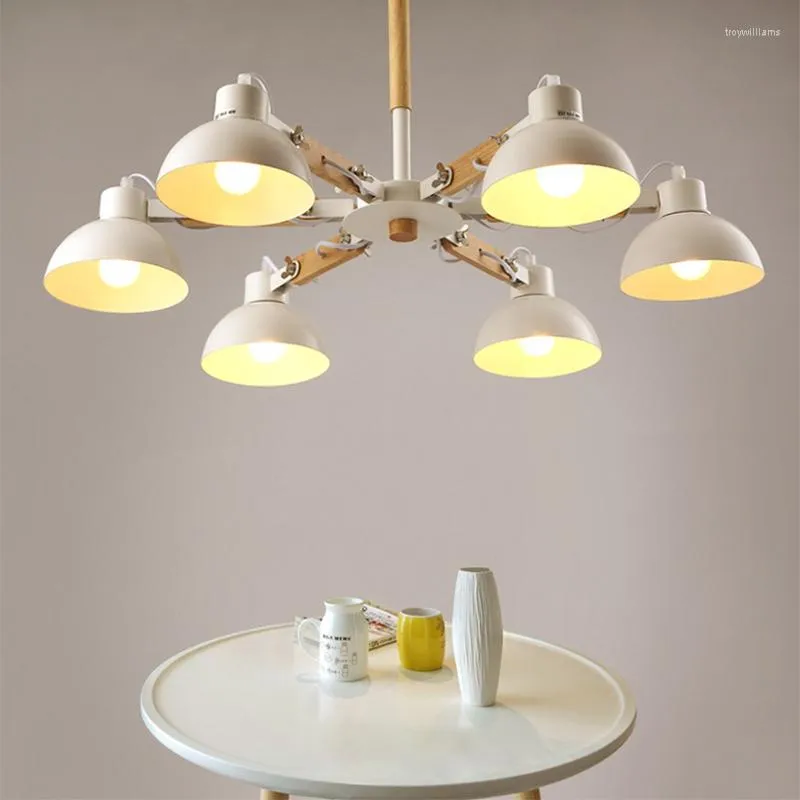 Lampes suspendues Nordic Creative Extension Caoutchouc Bois E27 Led Lustre De Plafond Pour Cuisine Salon Chambre Étude Entrée Restaurant El