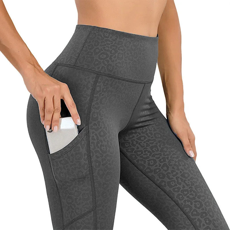 Leggings pour femmes Jambes de sport pour femmes imprimées sexy avec poches jambes de gymnastique imprimé léopard pantalons de course pour femmes légion d'entraînement de fitness 230406