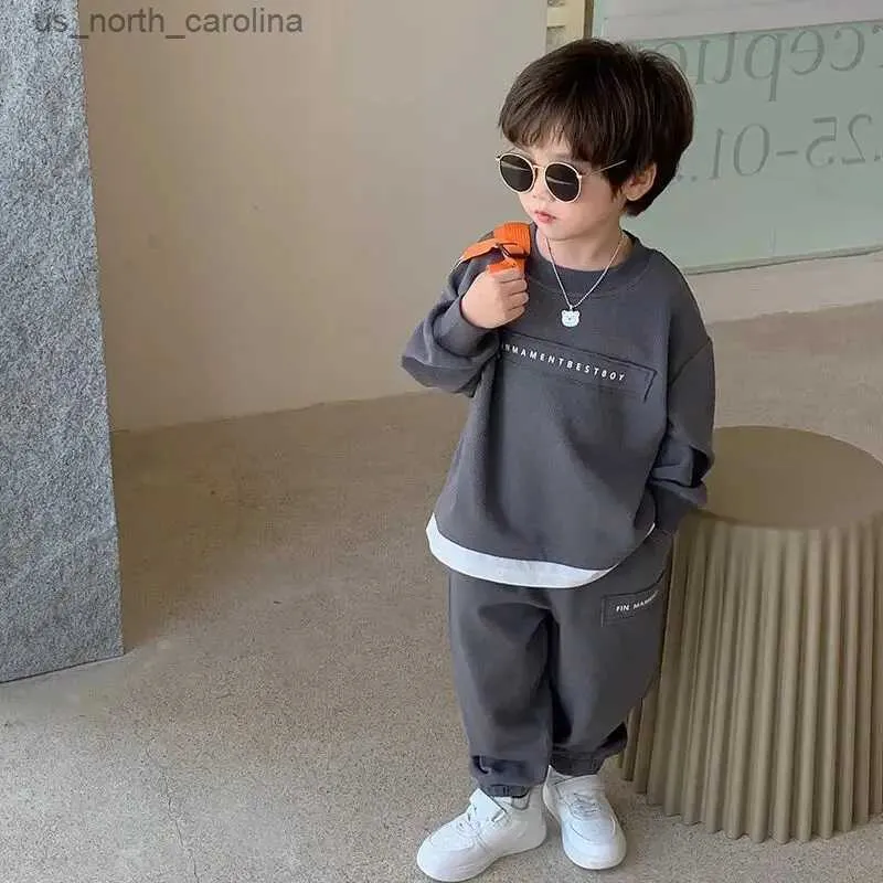 DHgate Boys 2 Piece Sweater Set Spring and Autumn Loose Sports Set Kids Baby Top and Pants Set Baby Kids Maternity