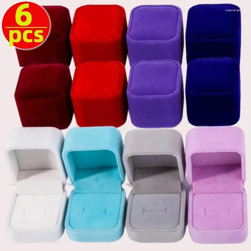 Smyckespåsar 6st Display Case Velvet Ring Box Holder Gift Heart Boxes Wedding Romantic Organizer Engagement Partihandel