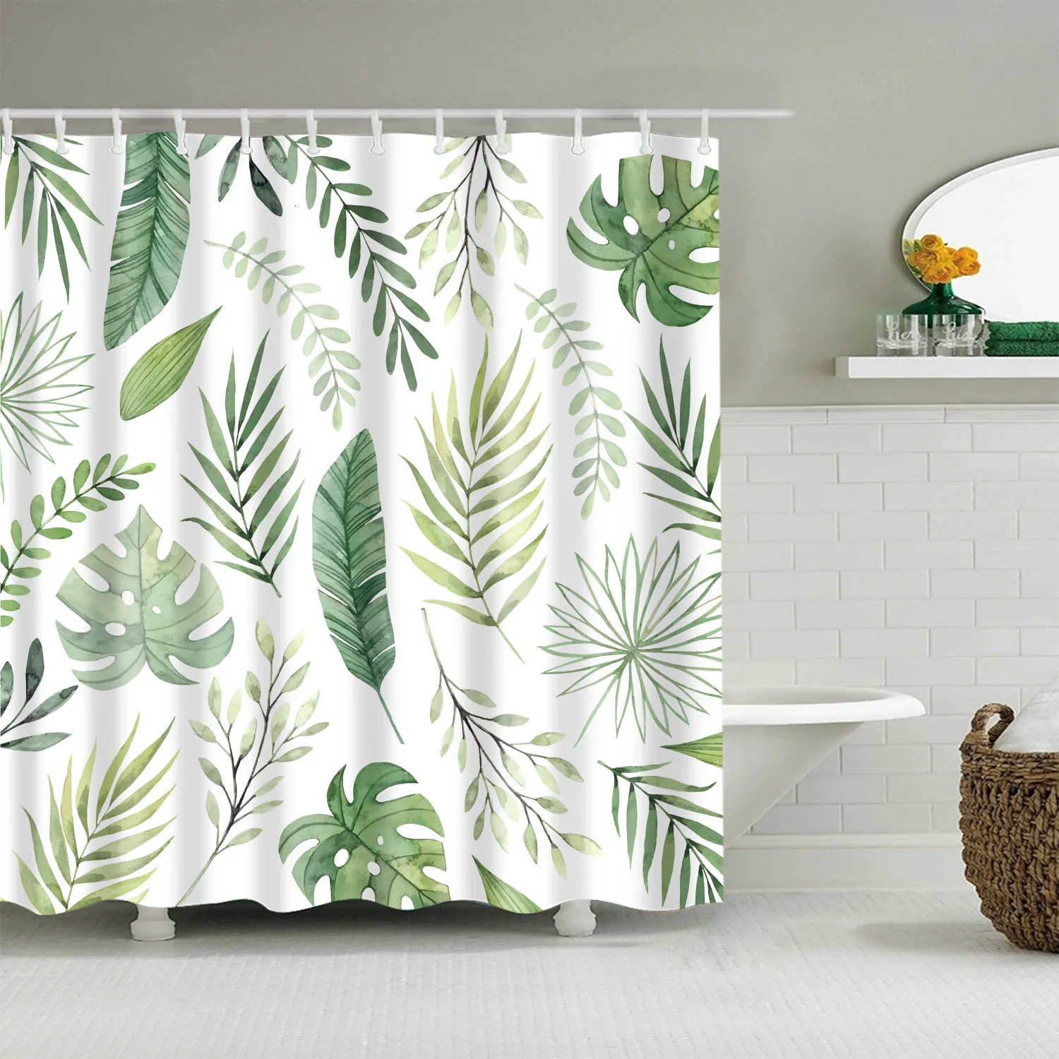 Rideaux de douche Plante tropicale cactus imprimé rideaux de douche tissu imperméable polyester rideaux de salle de bain avec crochets rideaux de séparation de baignoire 230406