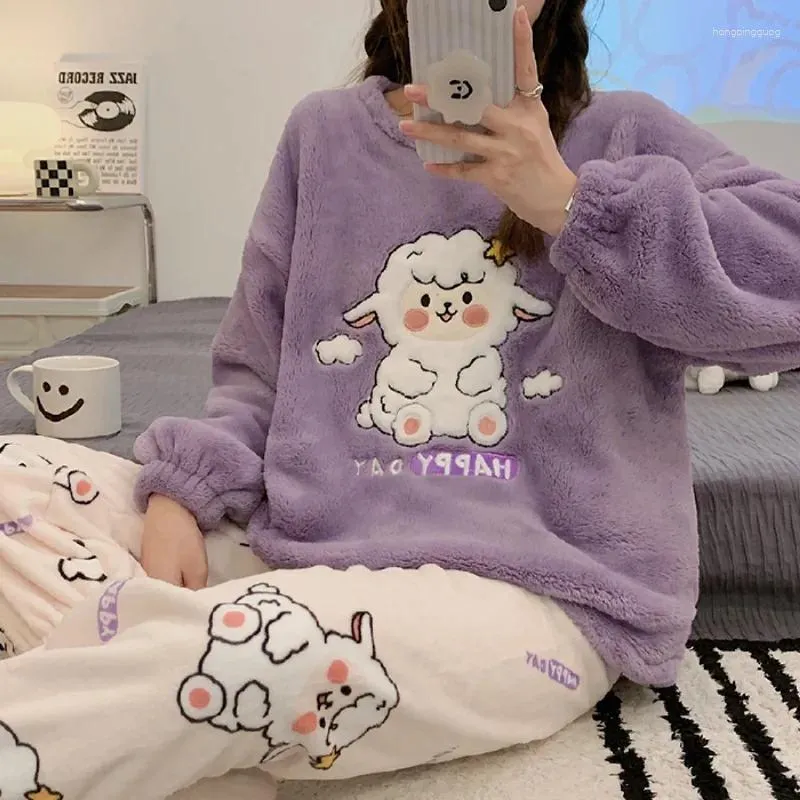 Women's Sleepwear Comemore Women Woman 2 Pieces Female Warm Night Sleep Clothes For Couples Suit Loungewear Winter Pajama Sets