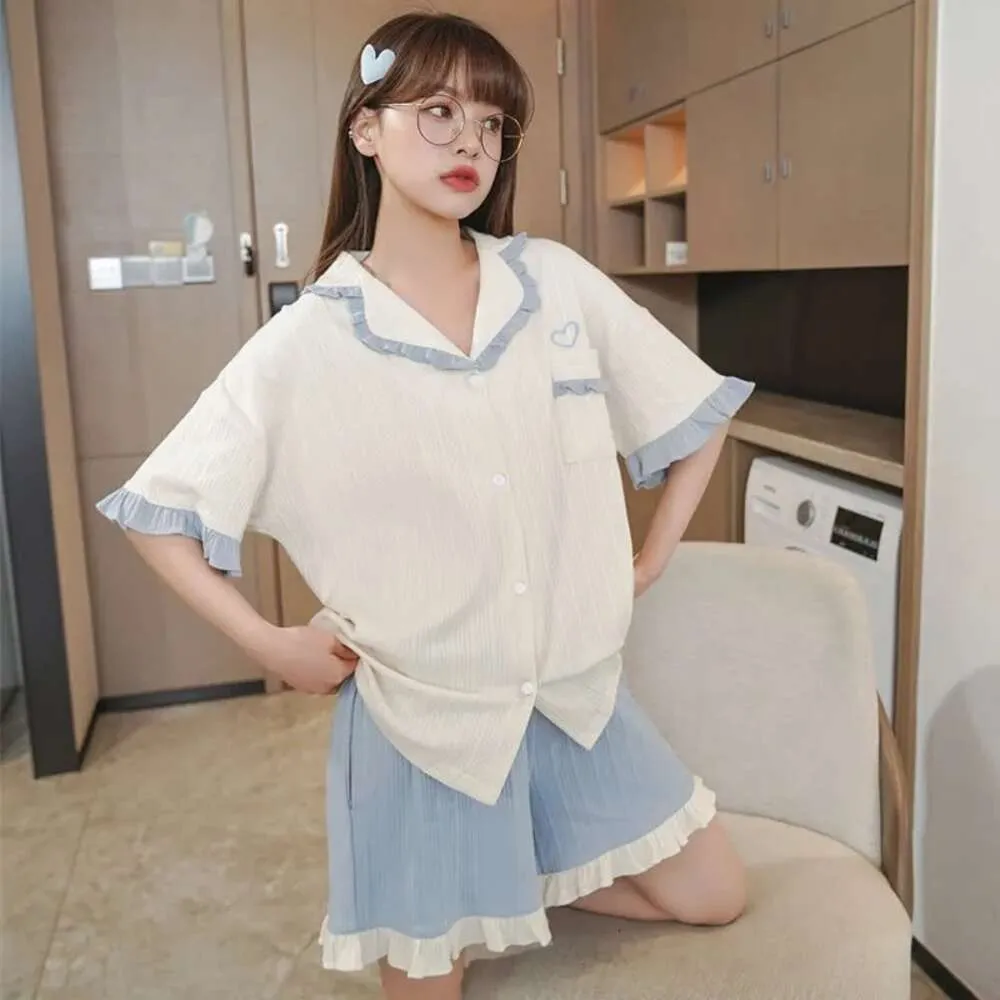 Pamas Set Frau 2 Stück Sommer Nachtwäsche Atmungsaktive Süße Nette Koreanische Version Kurzarm Shorts Lose Hause Tragen Weiblichen Anzug