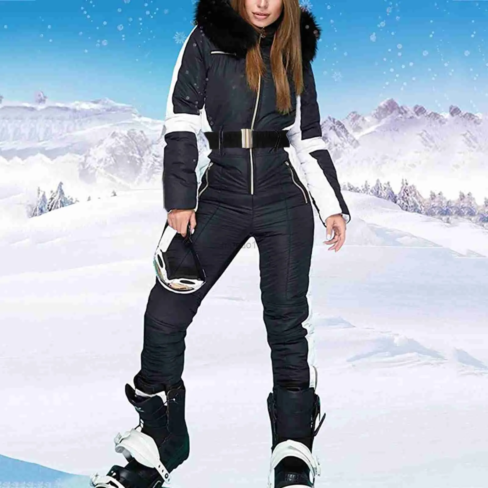 Traje de esquí, mono con capucha para mujer, traje cálido, invierno