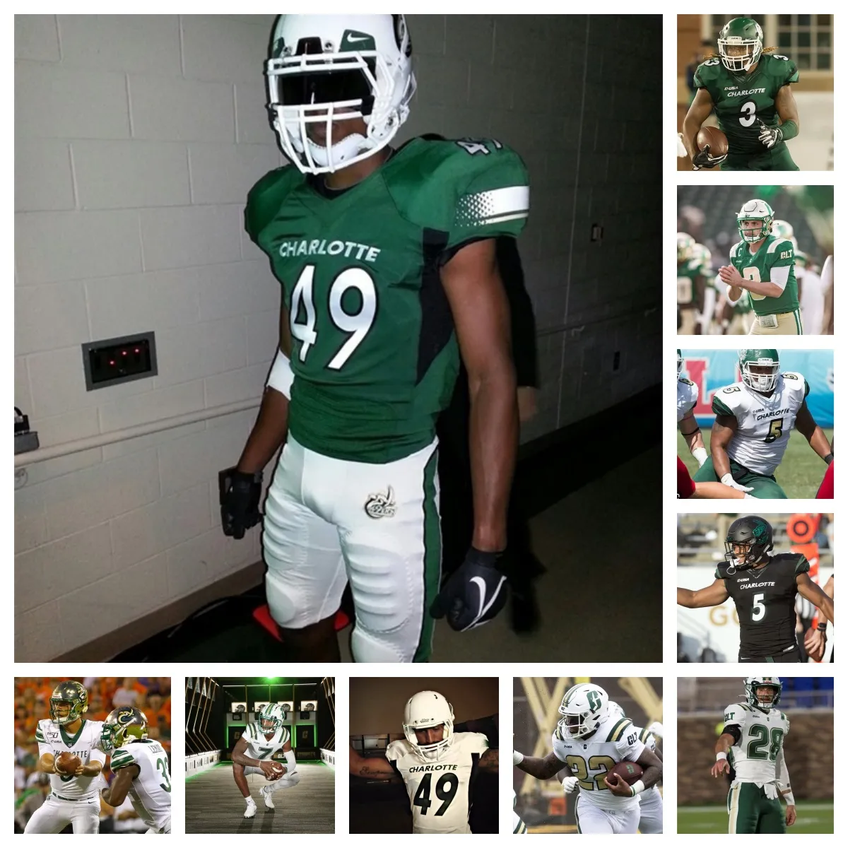 2023 Charlotte NCAA Football Jersey 0 Eyabi Okie-Anoma 11 Stone Handy 58 Austin Fontaine 4 C.J. Burton 5 Katron Evans 3 Demon Clowney 10 Ositadinma Ekwonu