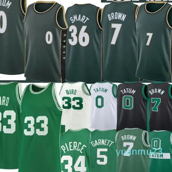 Maglie da basket patch Jayson Tatum Larry Bird Jaylen Brown Marcus Smart Kevin Garnett Paul Pierce City Camicia Green Edi