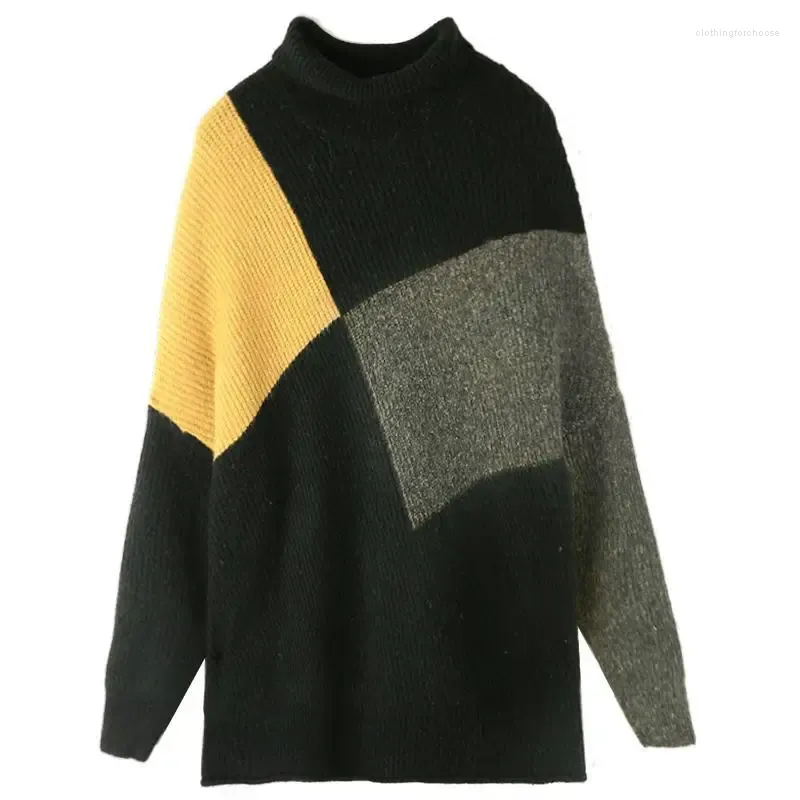 Swetry damskie wiosna i jesienne golownik sweter luźny kontrast kolor mody swobodny Diamentowy Top