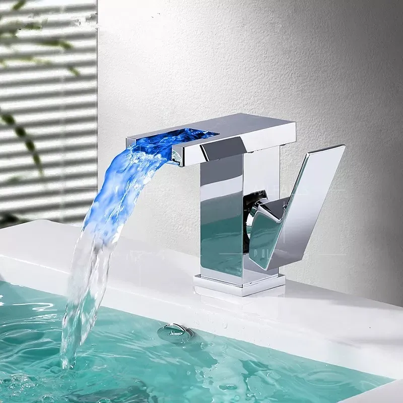 Bathroom Sink Faucets BAKALA LED Bath Basin Deck Mounted Waterfall And Cold Water Mixer Crane Tap Washbasin Taps 230406