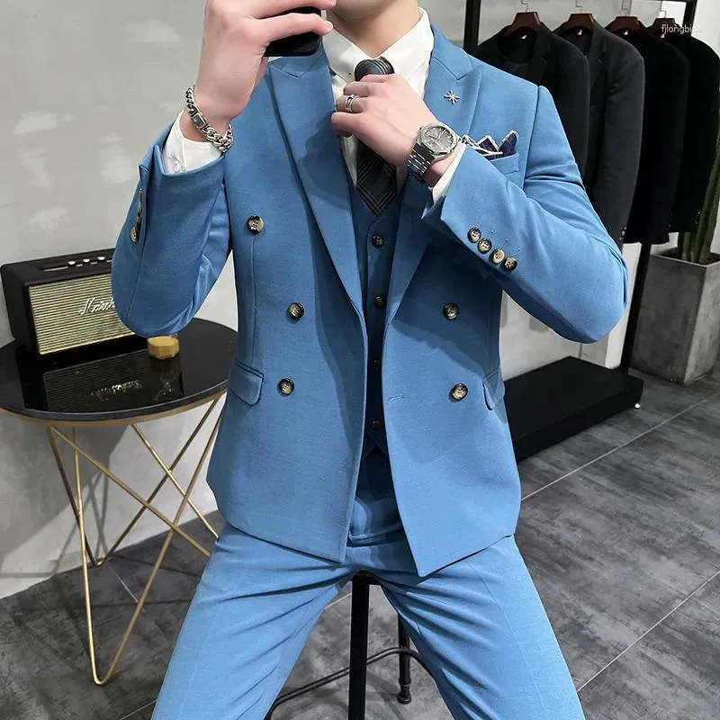 Ternos masculinos 2023 moda lazer boutique fino negócios cor sólida duplo breasted vestido de casamento terno blazers jaqueta casaco calças colete