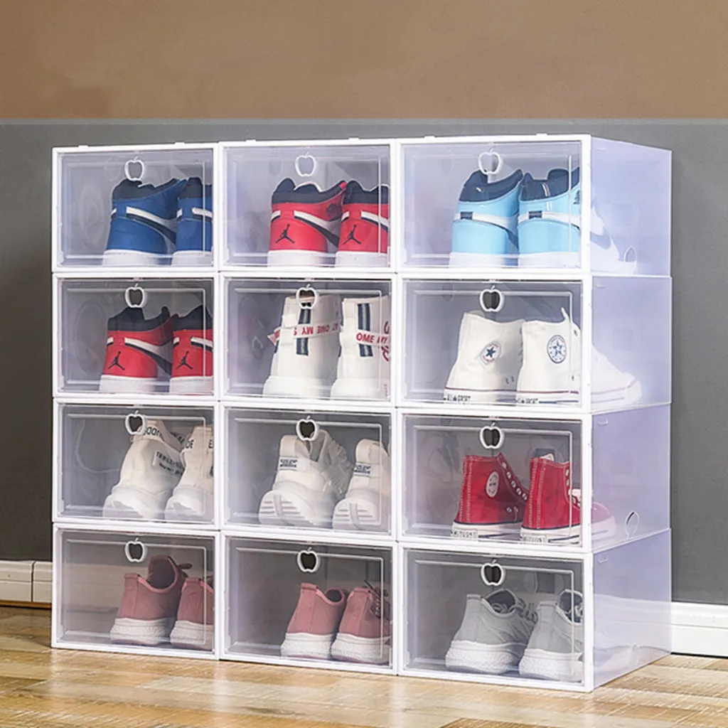 Transparent shoe box shoes rack organizers thickened foldable Dustproof storage box Stackable combined cabinet Saleankle boots 36*29*19CM