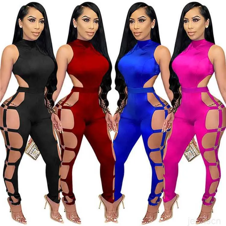 여자 민소매 2023 전체 jumpsuits 섹시한 rompers 패션 스키니 점프 슈트 풀오버 편안한 clubwear 판매 여성 의류