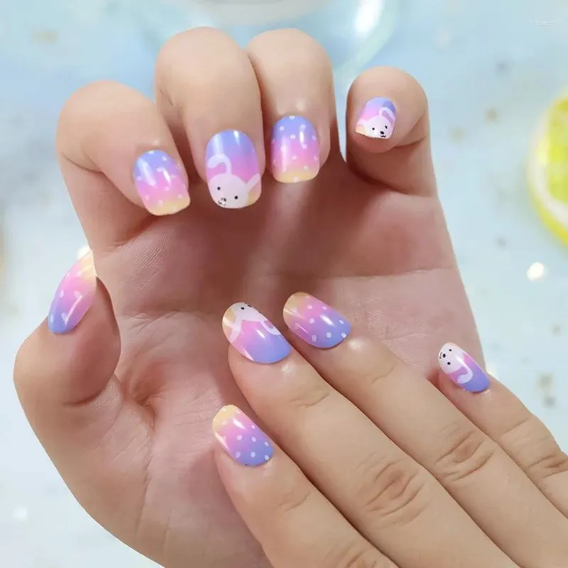 Clear Nails for Kids with Glue Long Coffin Press On Nails Flower Fake Nails  Blue | eBay