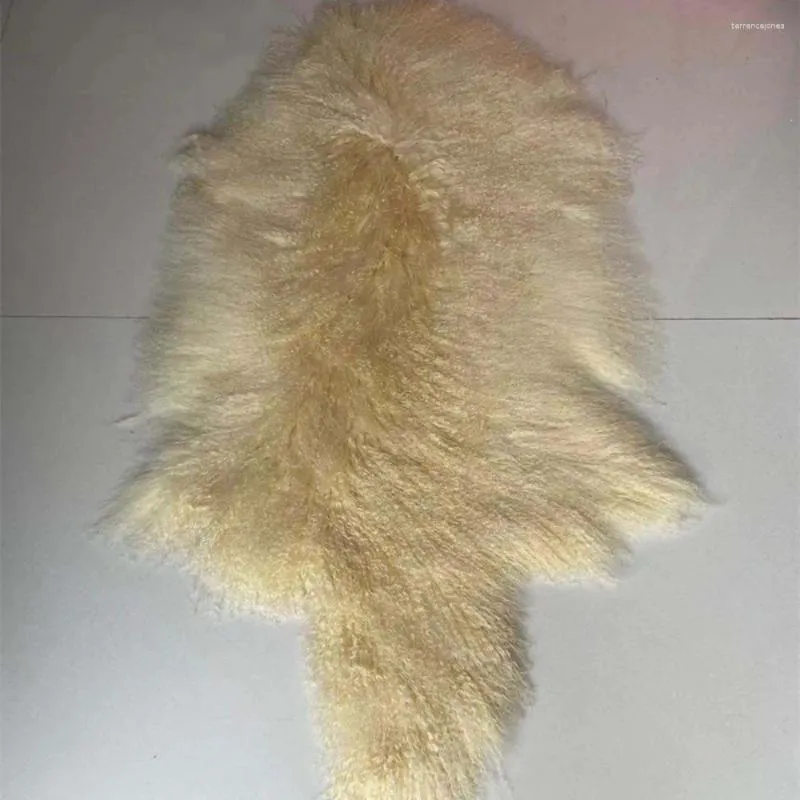 Sciarpe Pelle intera Pelliccia di agnello naturale del Tibet Pelle intera Materia prima di pecora Capelli lunghi curvi Sciarpa in vero tessuto di lana